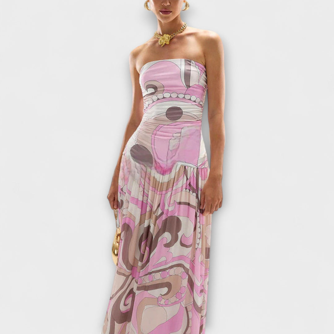 Tatum - Adembenemende pastelgekleurde off-shoulder maxidress