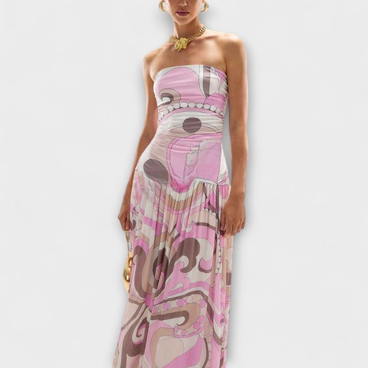Tatum - Adembenemende pastelgekleurde off-shoulder maxidress