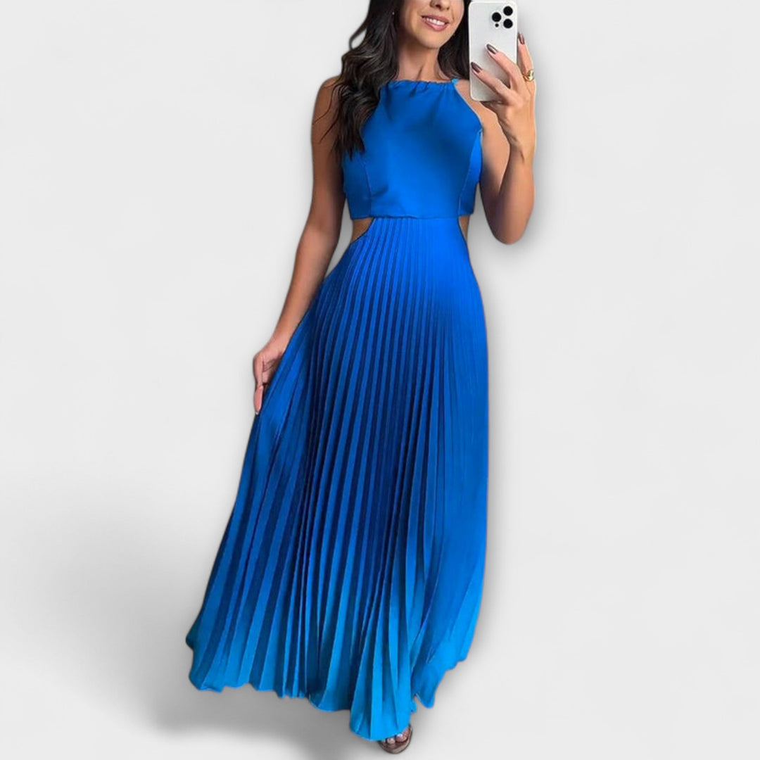Haven - Chic rugloze kraag gradient plissé maxikleed