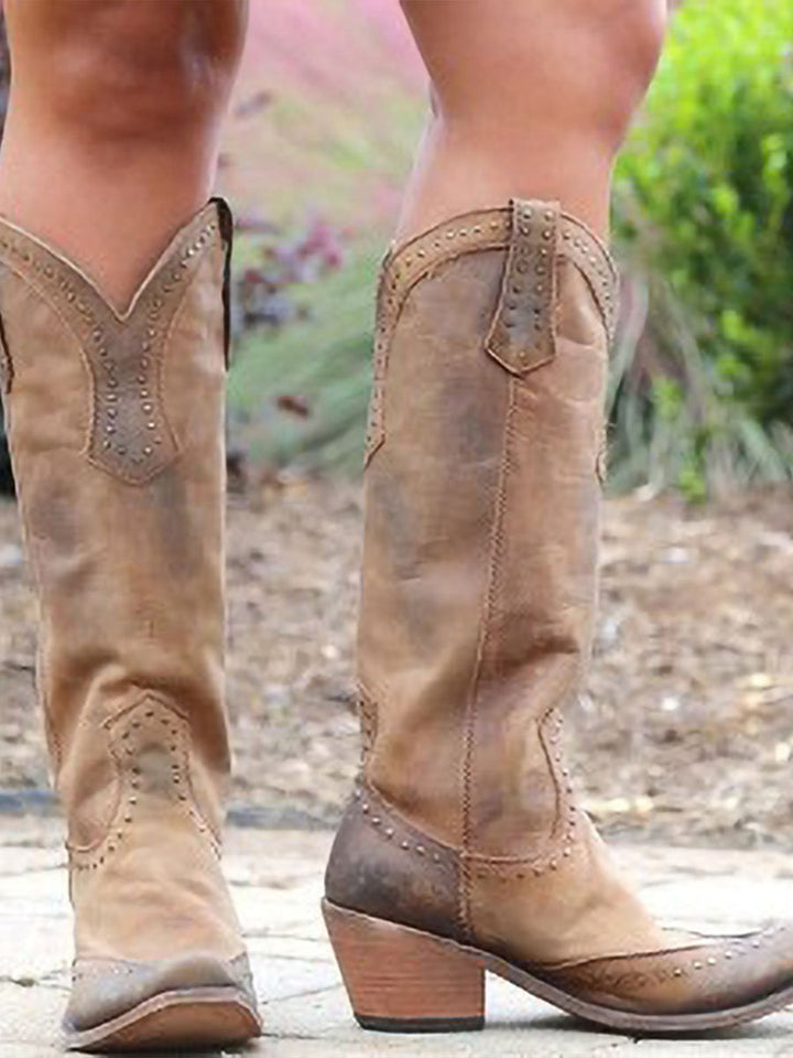 Amaris | Kniehoge cowboylaarzen met studs voor dames