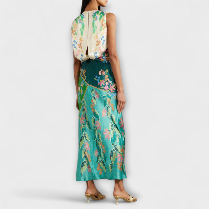 Aisling - Elegante Verdraaide Drapeer Bloemen Maxikleed