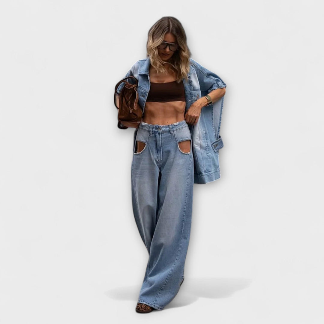 Blair - Ruim gesneden mouwloos denim-set