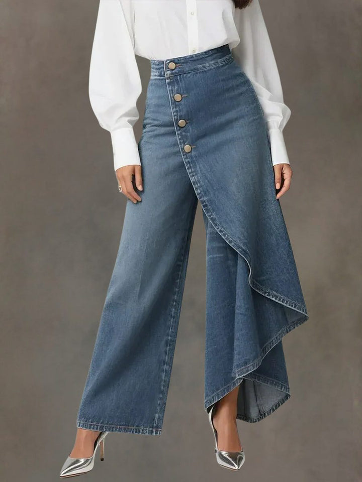 Diantha | Wijde jeans met hoge taille en asymmetrische wikkelband voor dames