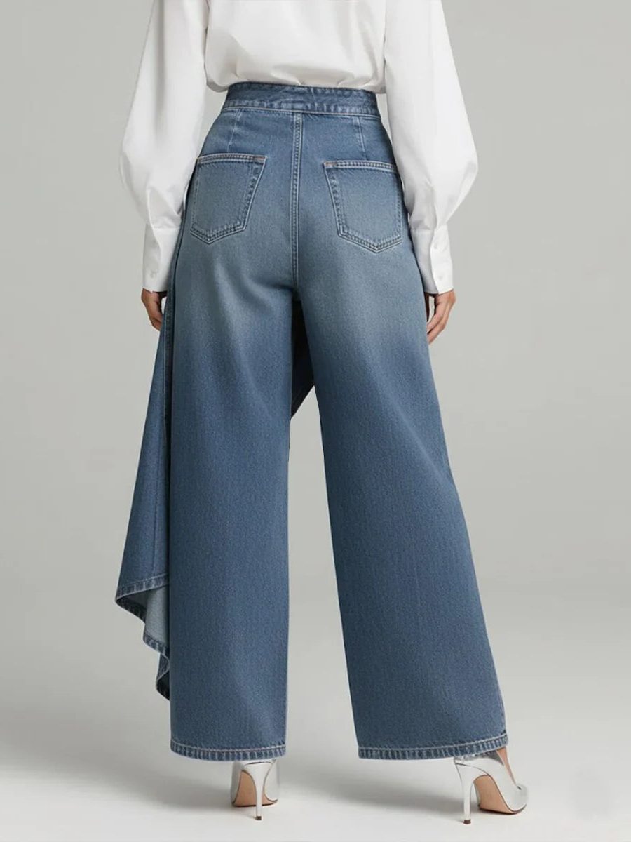 Diantha | Wijde jeans met hoge taille en asymmetrische wikkelband voor dames