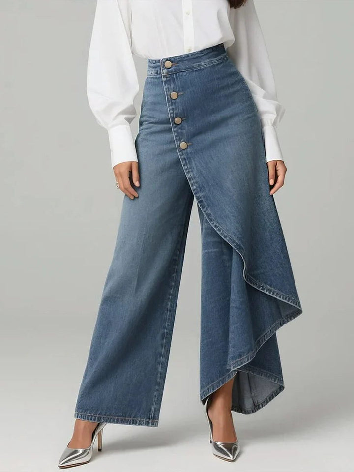 Diantha | Wijde jeans met hoge taille en asymmetrische wikkelband voor dames