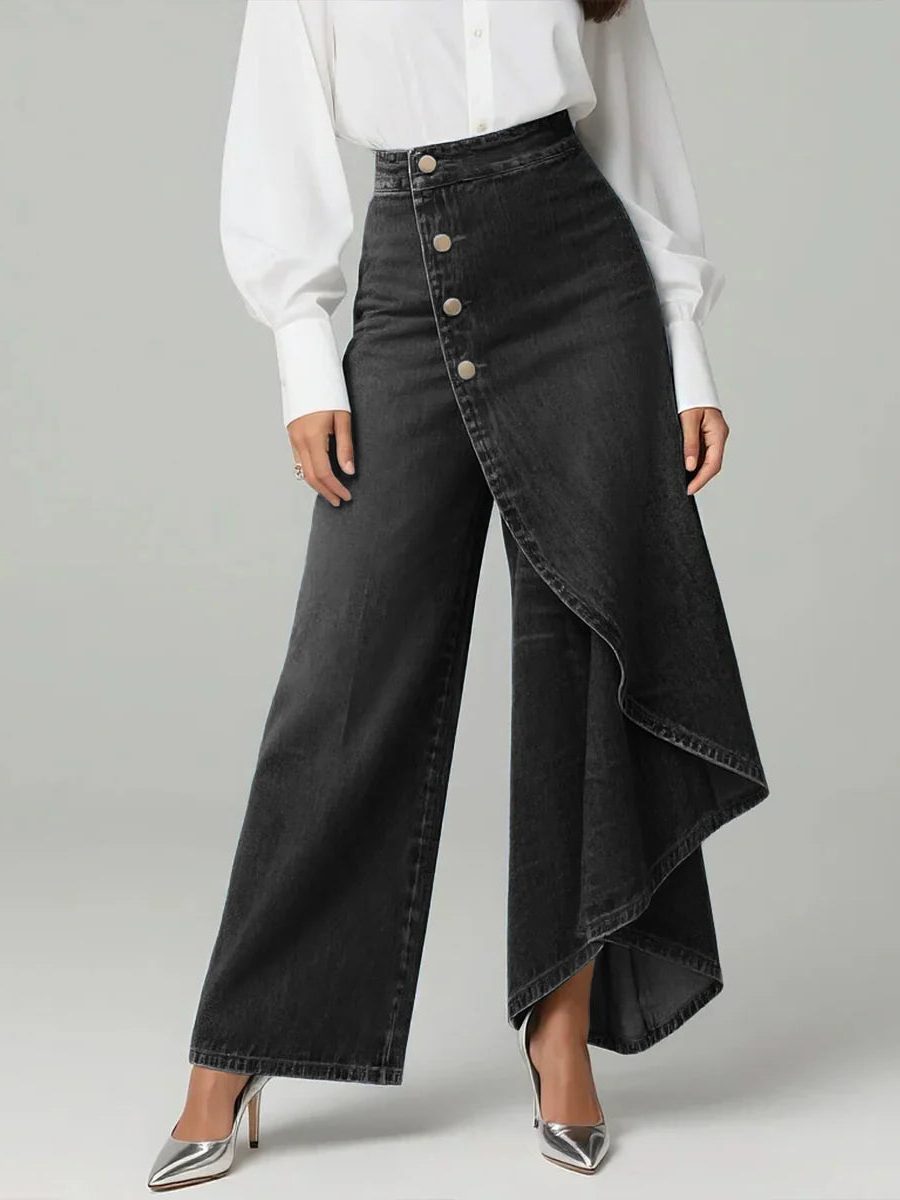 Diantha | Wijde jeans met hoge taille en asymmetrische wikkelband voor dames