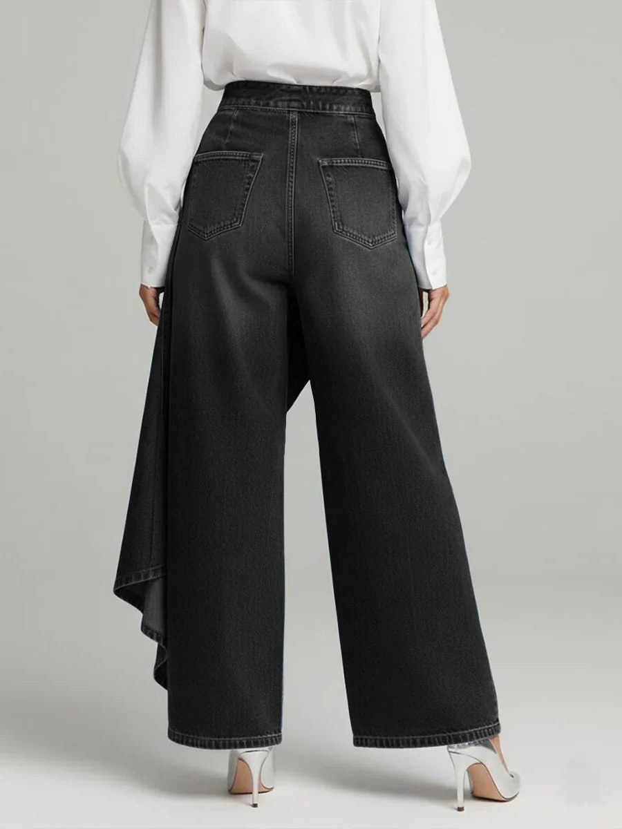 Diantha | Wijde jeans met hoge taille en asymmetrische wikkelband voor dames