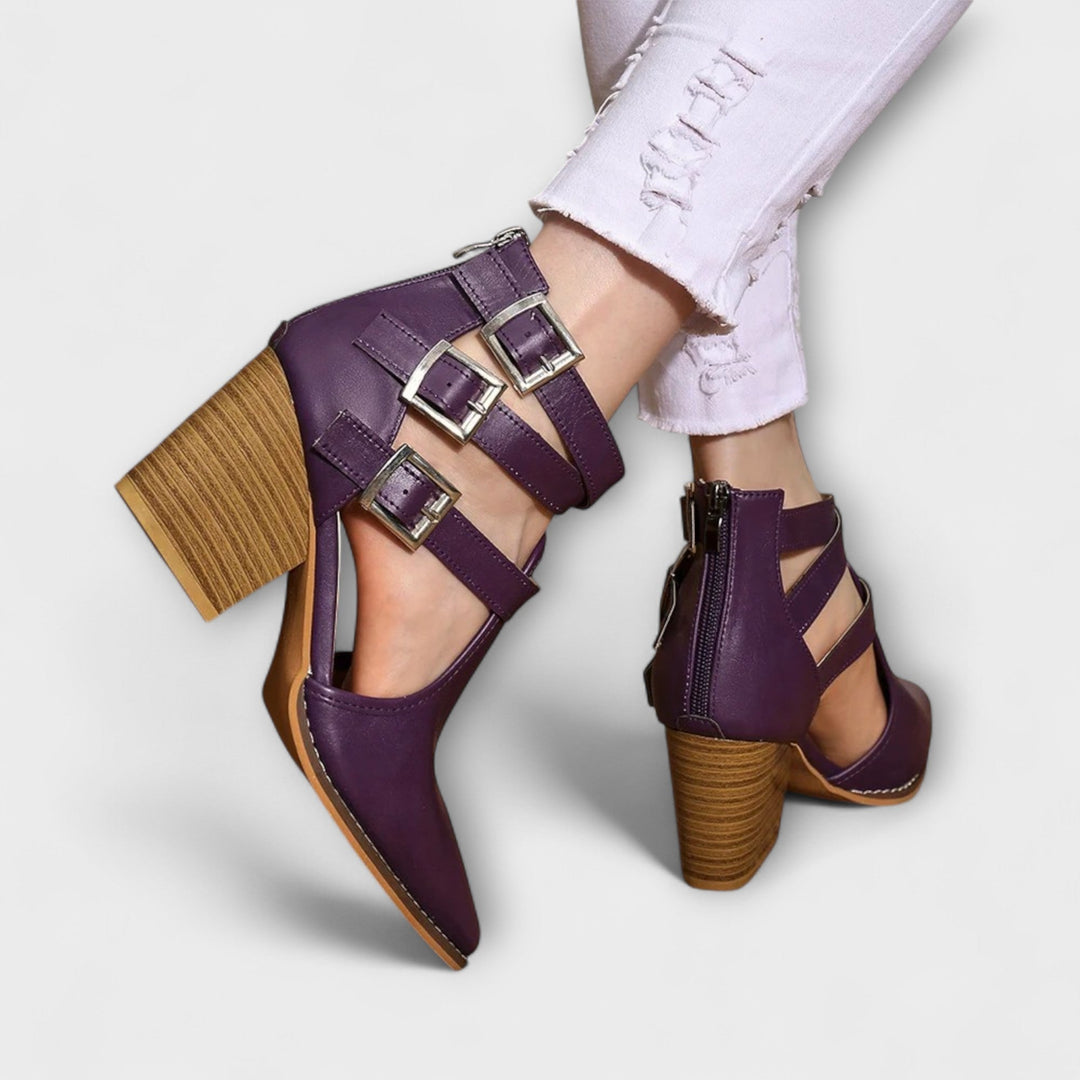 Linda - Kleurrijke Chunky Hakken met Kruisband