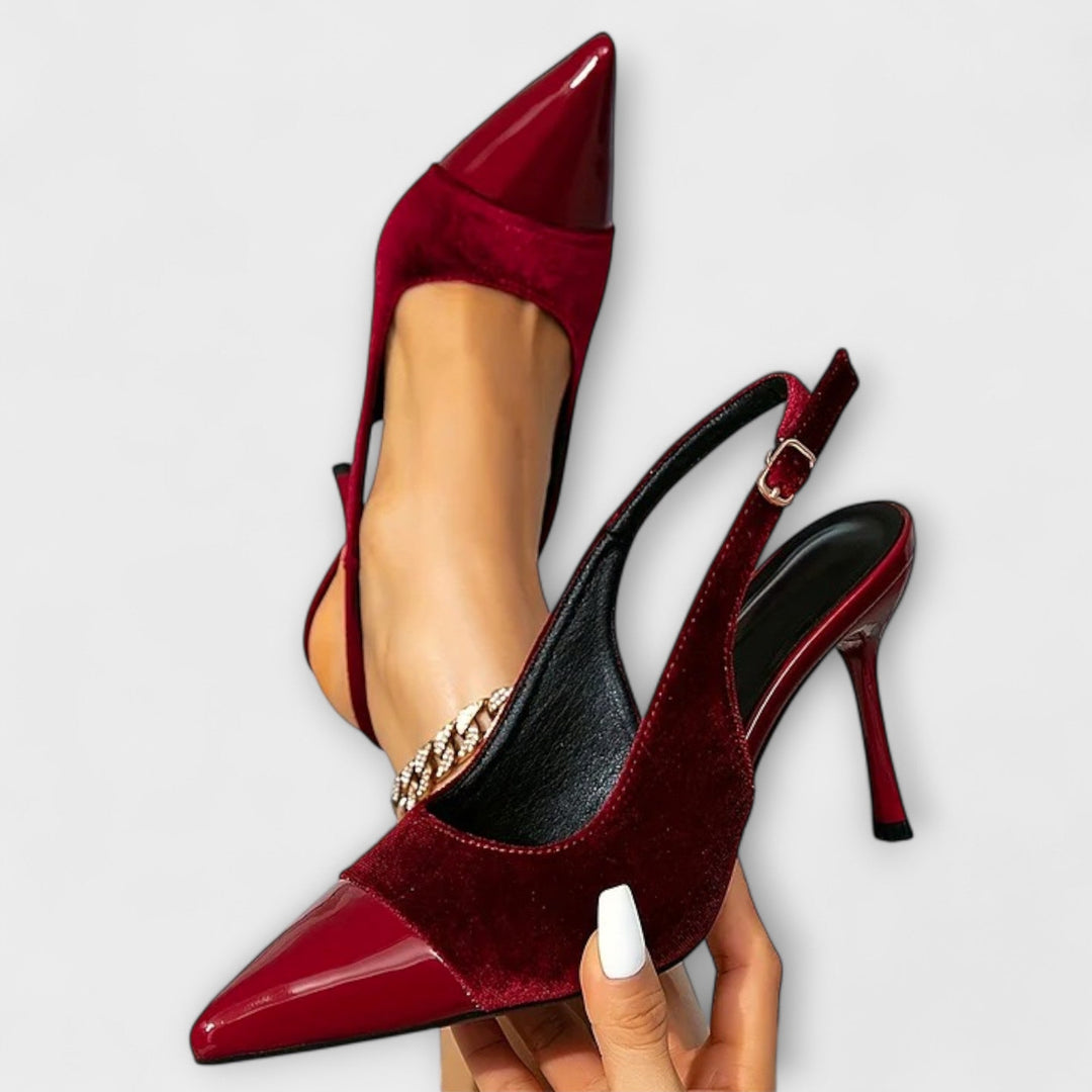 Kathleen - Spitze Fluwelen Patchwork Slingback Stiletto Hakken