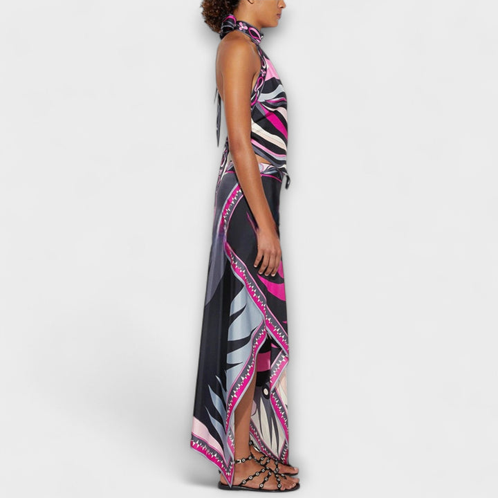 Everly - Set van haltertop en asymmetrische midi-rok