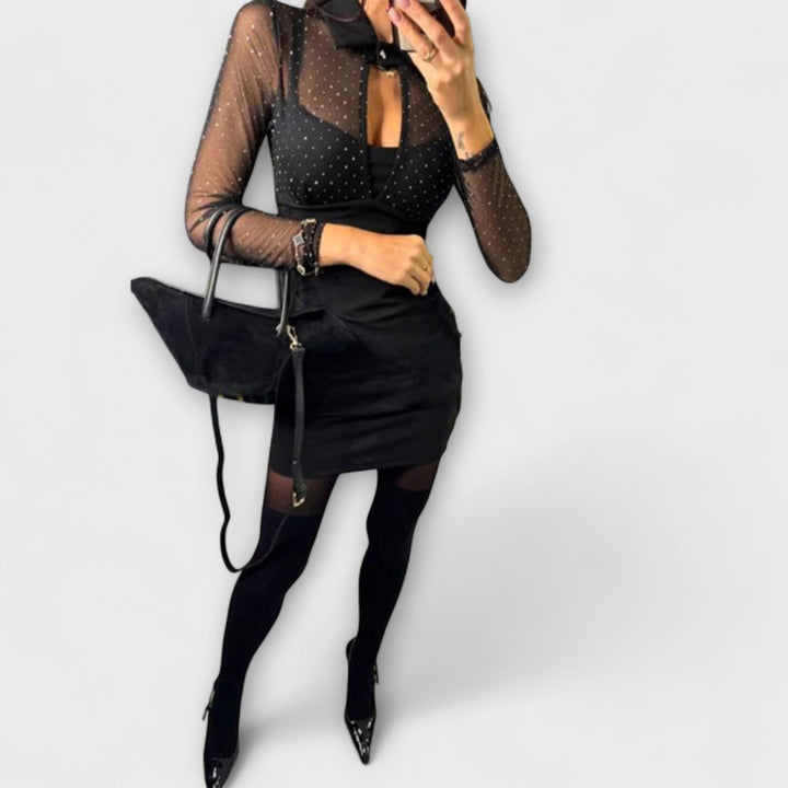 Stevie - Minikleed met net-glitter uitsnede en stretchstof