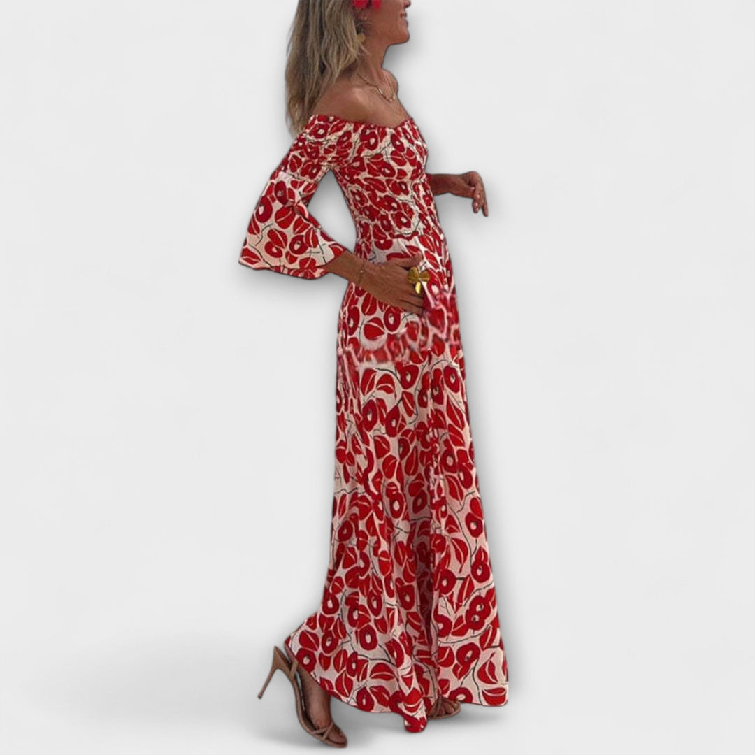 Sienna - Vakantiegerechtigd off-shoulder Maxikleed