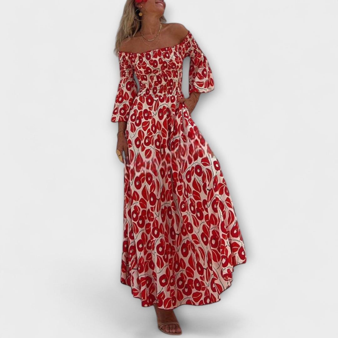 Sienna - Vakantiegerechtigd off-shoulder Maxikleed