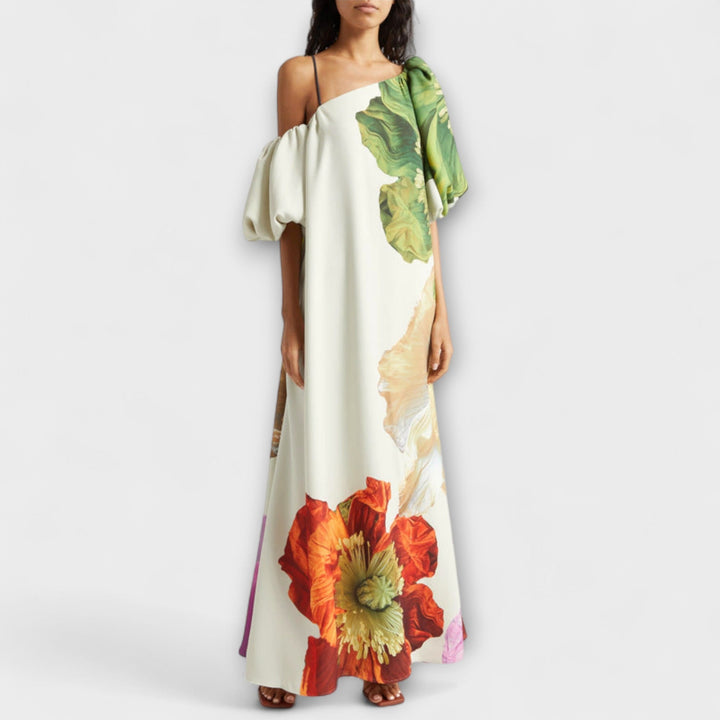 Melody - Asymmetrisch Floral-Maxikleid