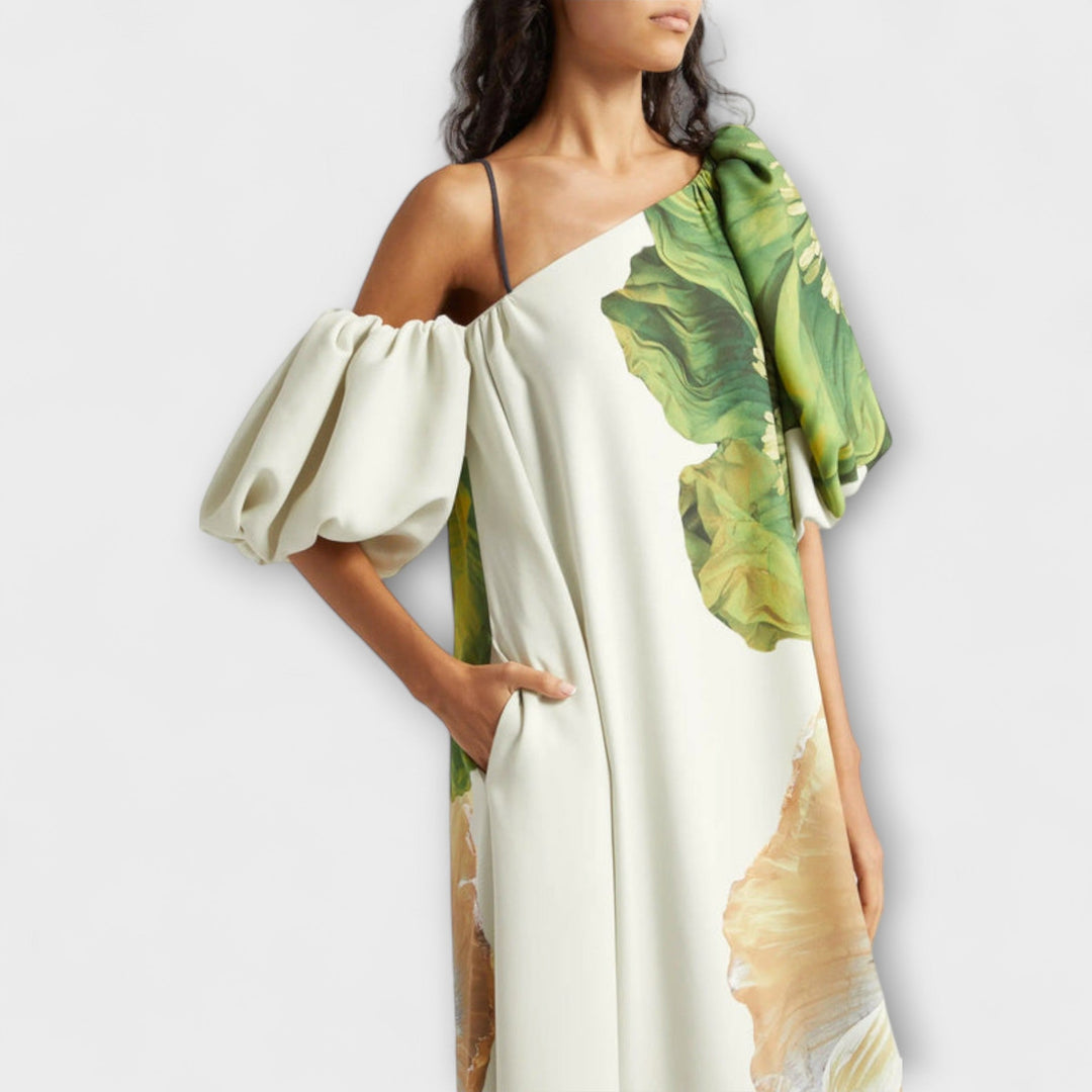 Melody - Asymmetrisch Floral-Maxikleid