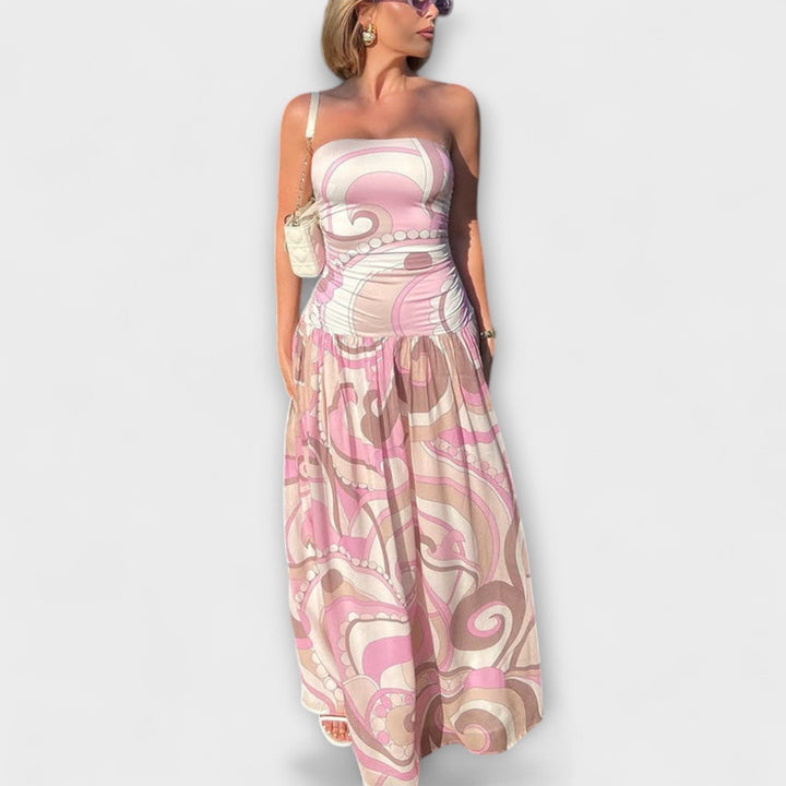 Tatum - Adembenemende pastelgekleurde off-shoulder maxidress