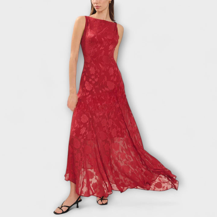 Opal - Elegant rugloze strik-jacquard-maxi-jurk