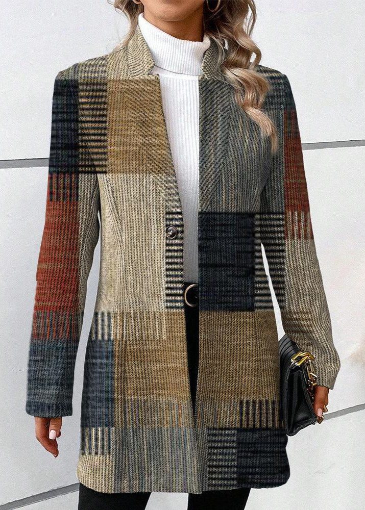 Elle | Lange blazer met patchworkmotief en ceintuur voor dames