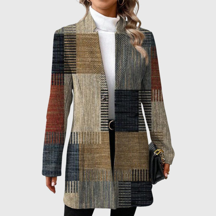 Elle | Lange blazer met patchworkmotief en ceintuur voor dames