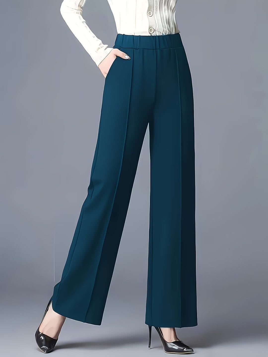 Elvire | Broek met hoge taille, wijde pijpen en naaddetail voor dames