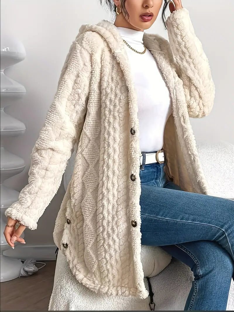 Erin | Oversized fleece cardigan met kap en knopen voor dames