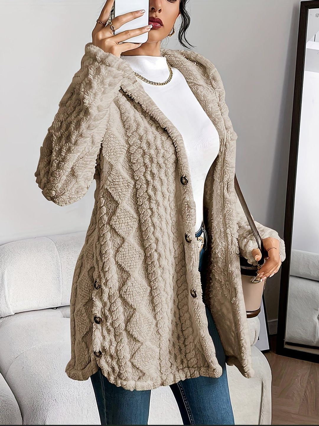 Erin | Oversized fleece cardigan met kap en knopen voor dames