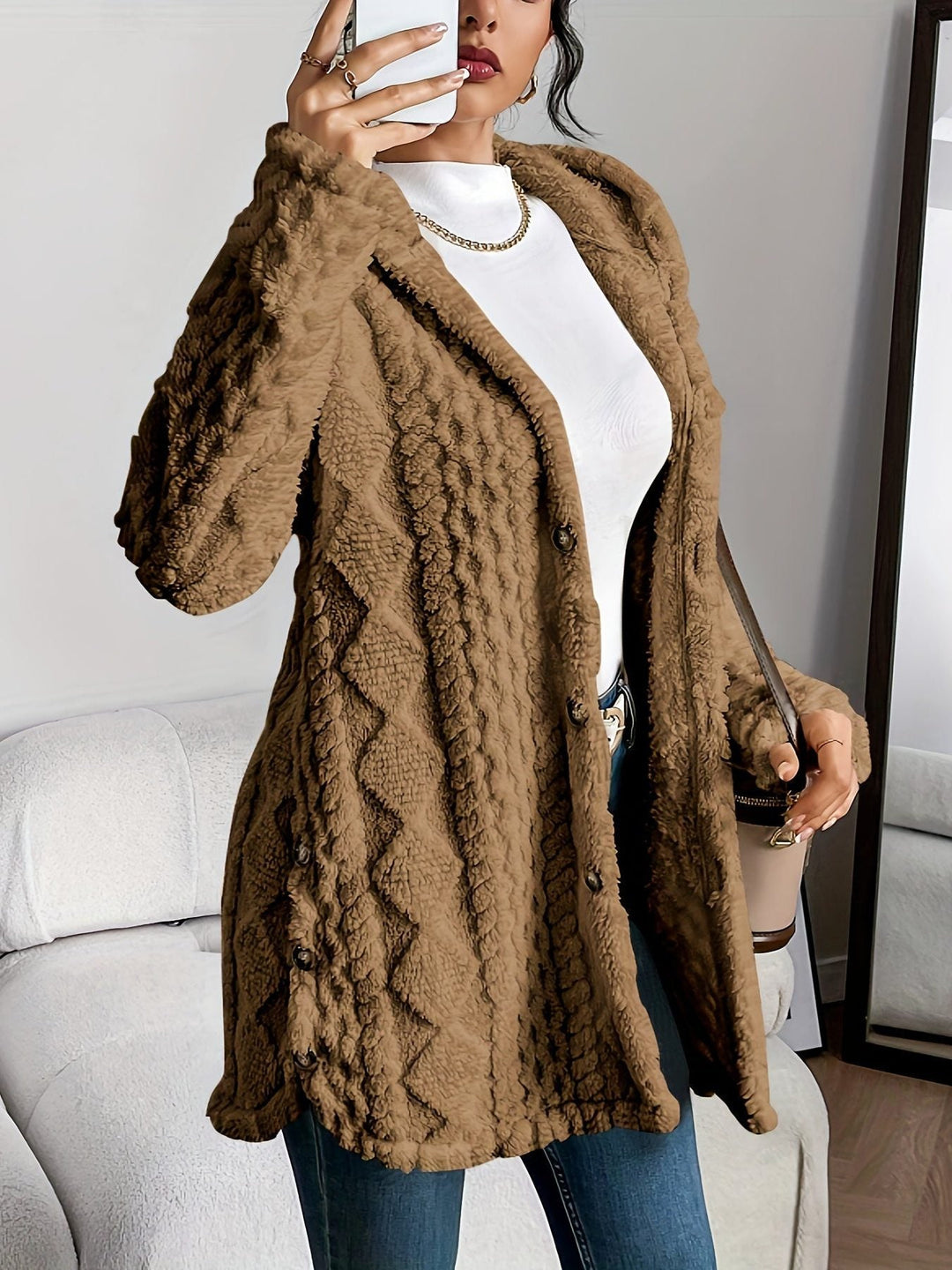 Erin | Oversized fleece cardigan met kap en knopen voor dames