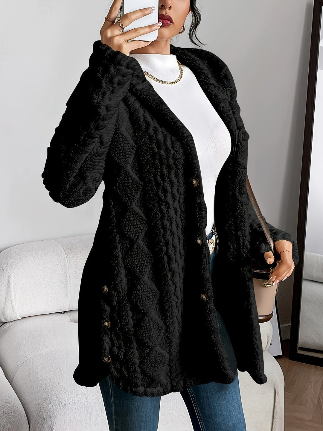 Erin | Oversized fleece cardigan met kap en knopen voor dames