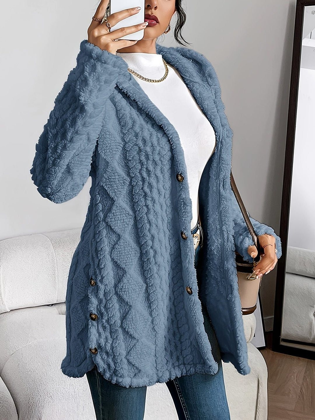 Erin | Oversized fleece cardigan met kap en knopen voor dames