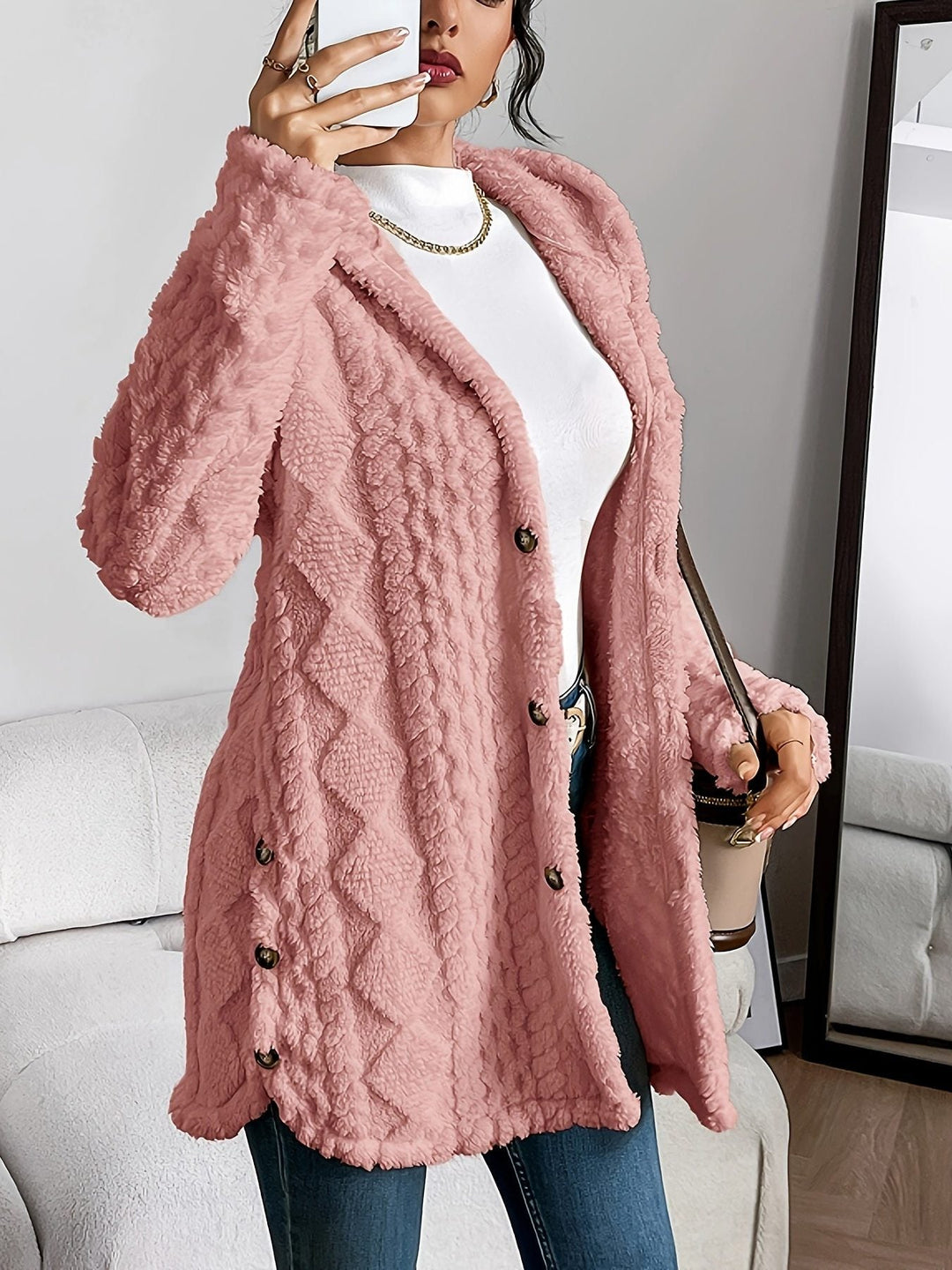 Erin | Oversized fleece cardigan met kap en knopen voor dames