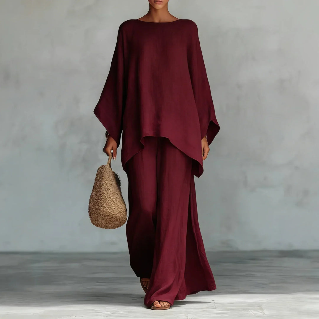Evangeline | Asymmetrische linnen set met wijde broek voor dames