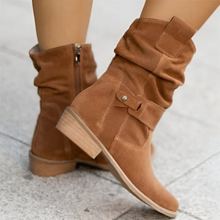 Ewa | Halfhoge slouchy laarzen met blokhak voor dames