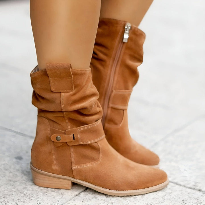 Ewa | Halfhoge slouchy laarzen met blokhak voor dames