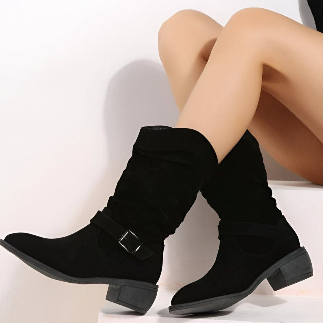 Ewa | Halfhoge slouchy laarzen met blokhak voor dames