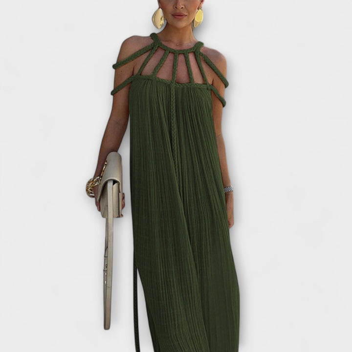 Briar - Een chique maxidress van gemengd weefsel met gedrapeerde vlechten