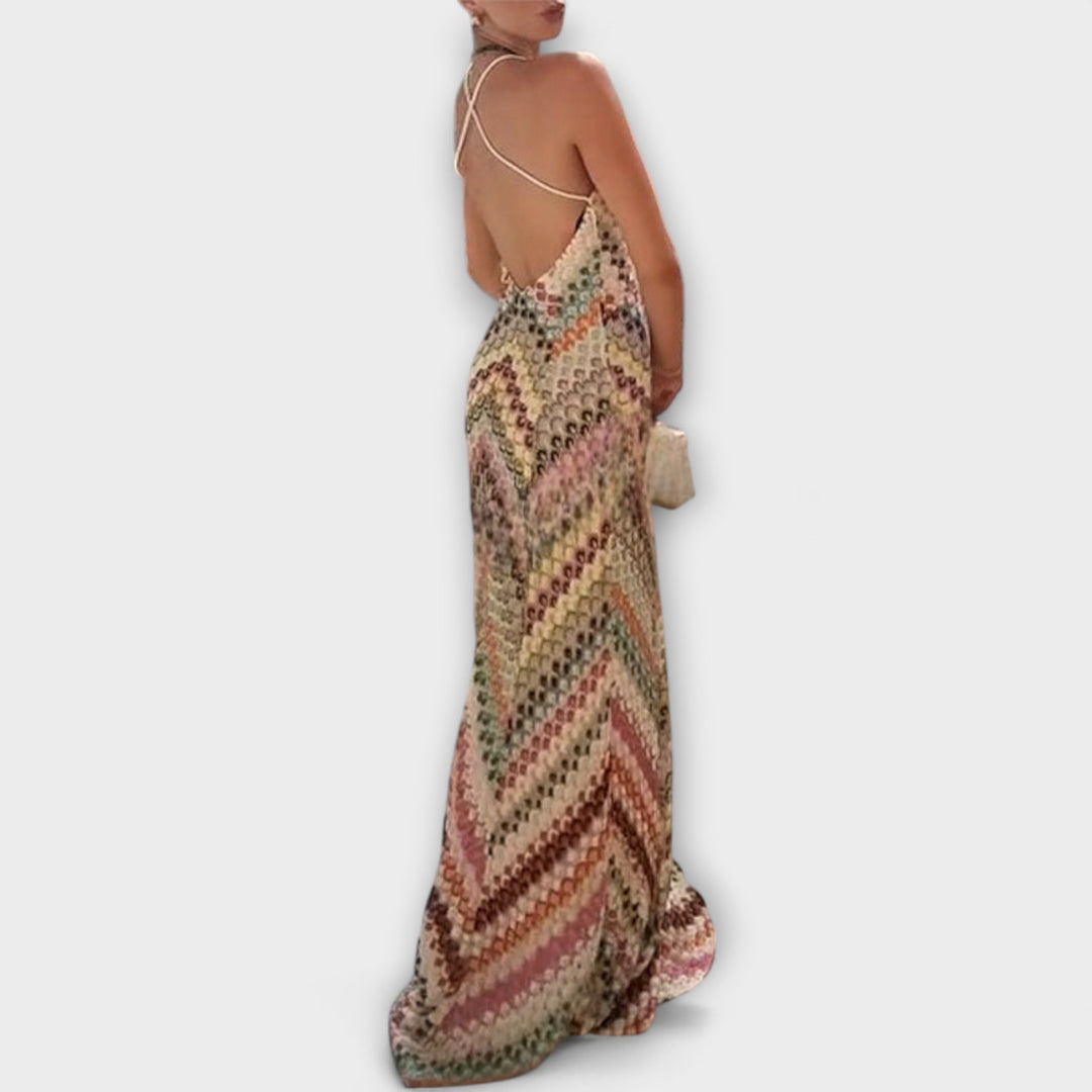 Remi - Missoni Kleurrijk Visgraatpatroon Maxijurk