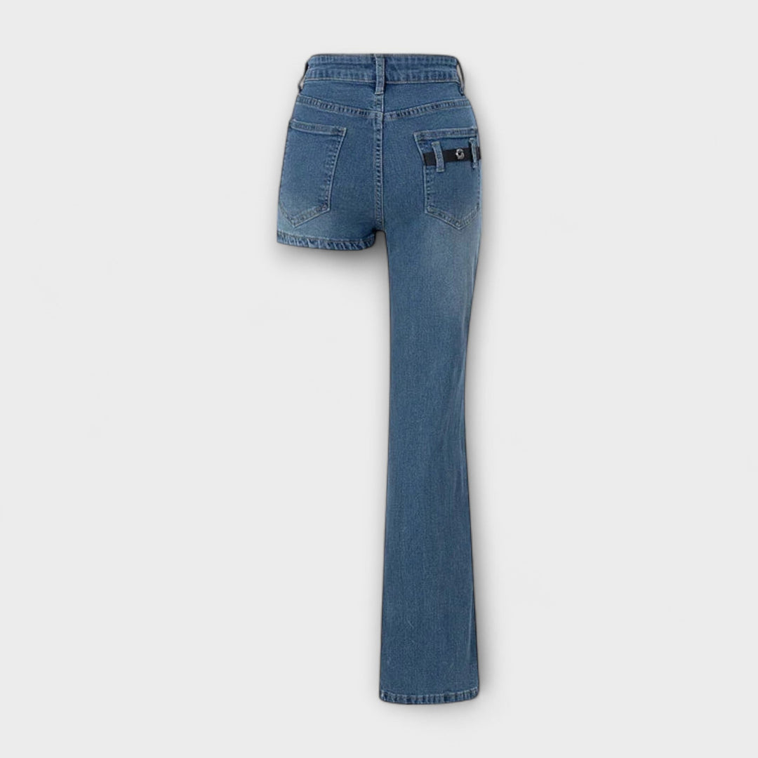 Astra - Trendy asymmetrische denim shorts met één schouderband