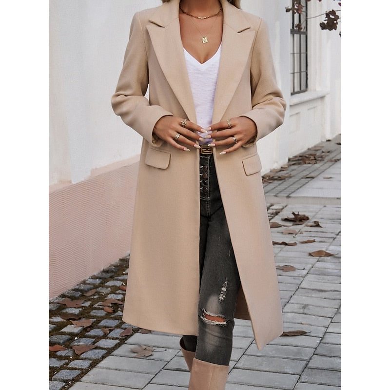 Fiona | Lange wollen blazer met één knoop voor dames