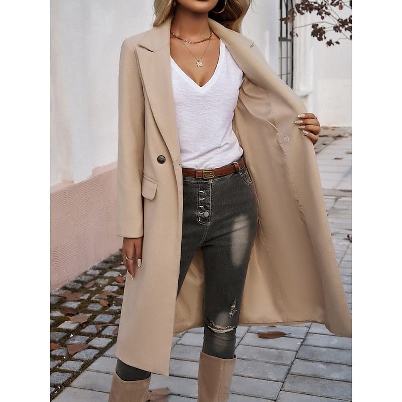 Fiona | Lange wollen blazer met één knoop voor dames