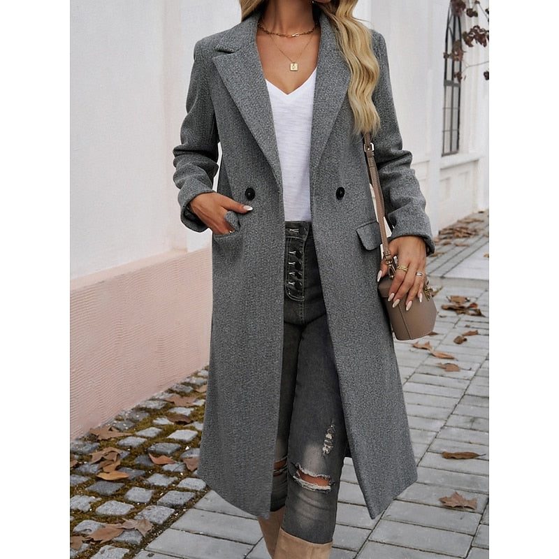 Fiona | Lange wollen blazer met één knoop voor dames