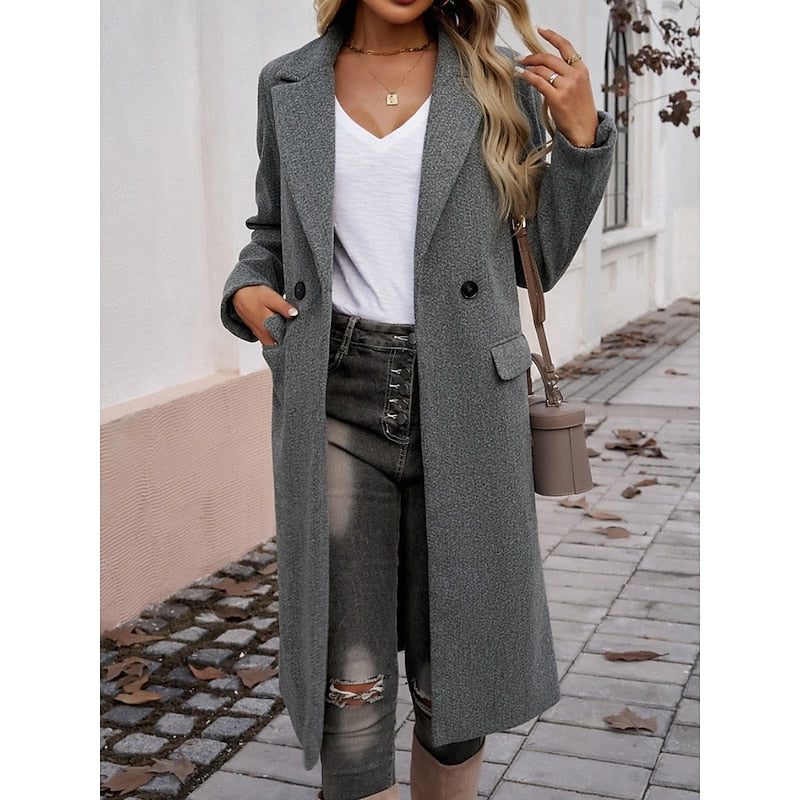 Fiona | Lange wollen blazer met één knoop voor dames