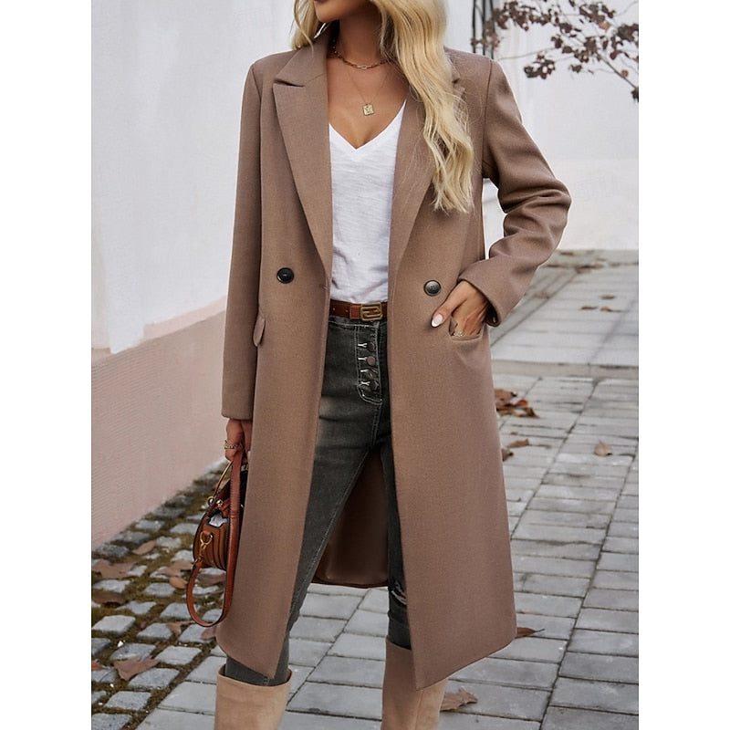 Fiona | Lange wollen blazer met één knoop voor dames