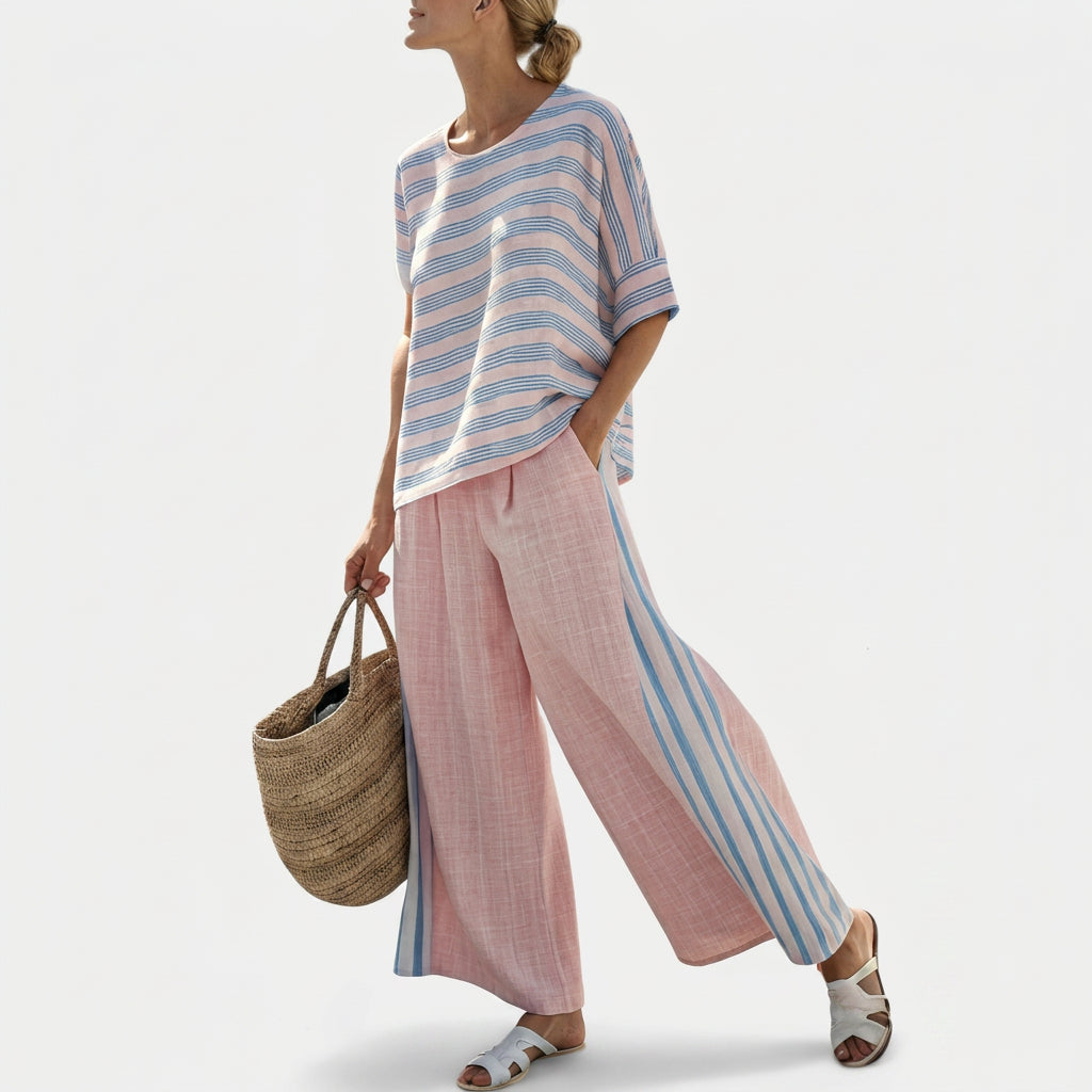 Cecília - Set van Bamboe-Linnen in Roze