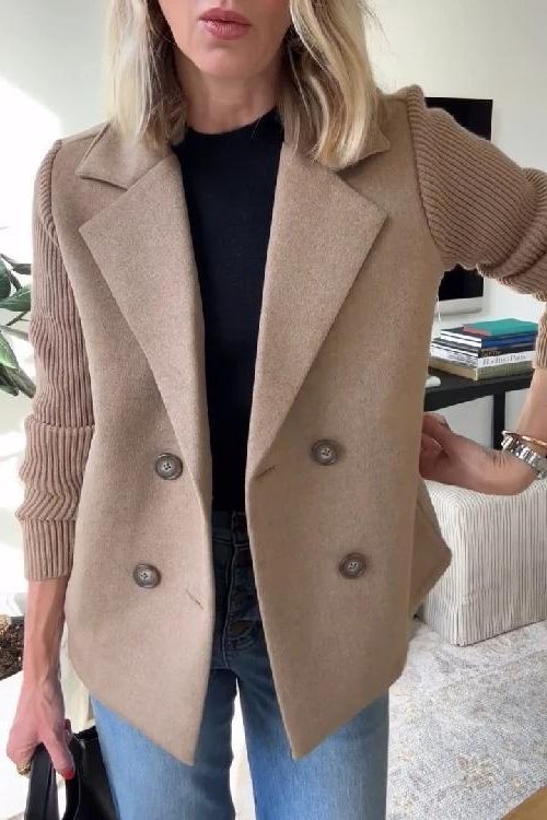 Gwyneira | Double-breasted blazer met gebreide mouwen voor dames