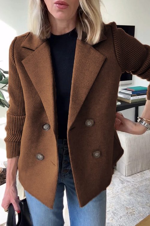 Gwyneira | Double-breasted blazer met gebreide mouwen voor dames