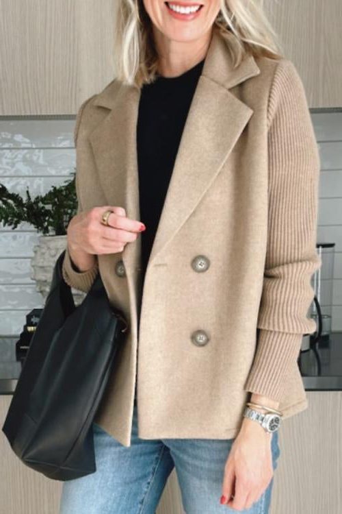 Gwyneira | Double-breasted blazer met gebreide mouwen voor dames