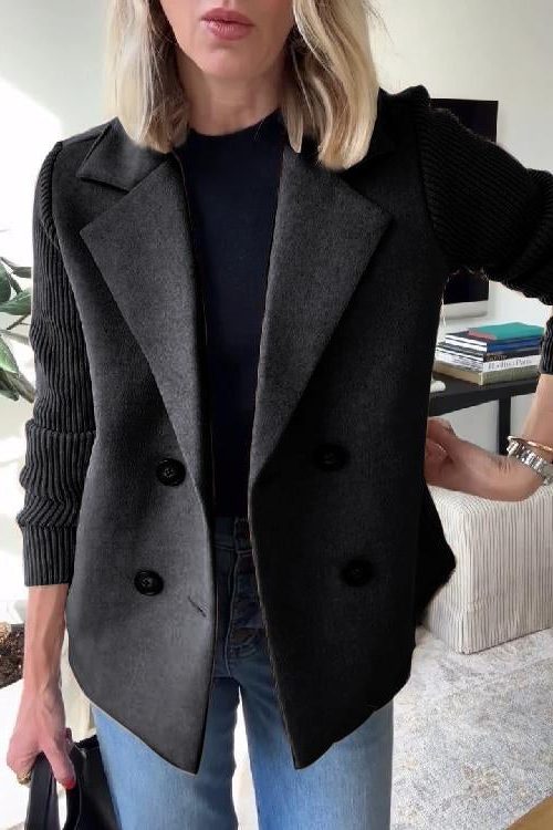 Gwyneira | Double-breasted blazer met gebreide mouwen voor dames