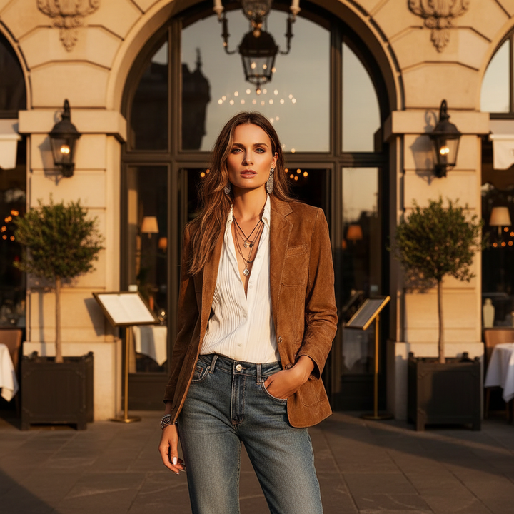 Rachel | Suède blazer met knoopsluiting en borstzak voor dames