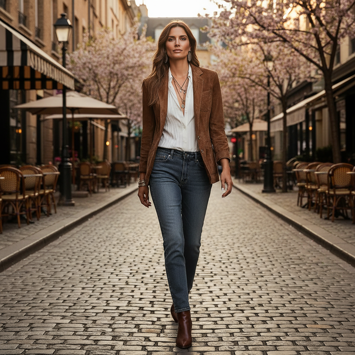 Rachel | Suède blazer met knoopsluiting en borstzak voor dames