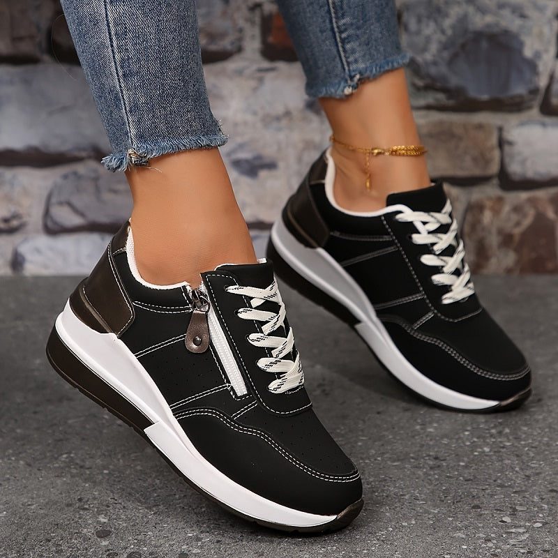 Ileana | Plateausneakers met veters en gekleurde hiellus voor dames